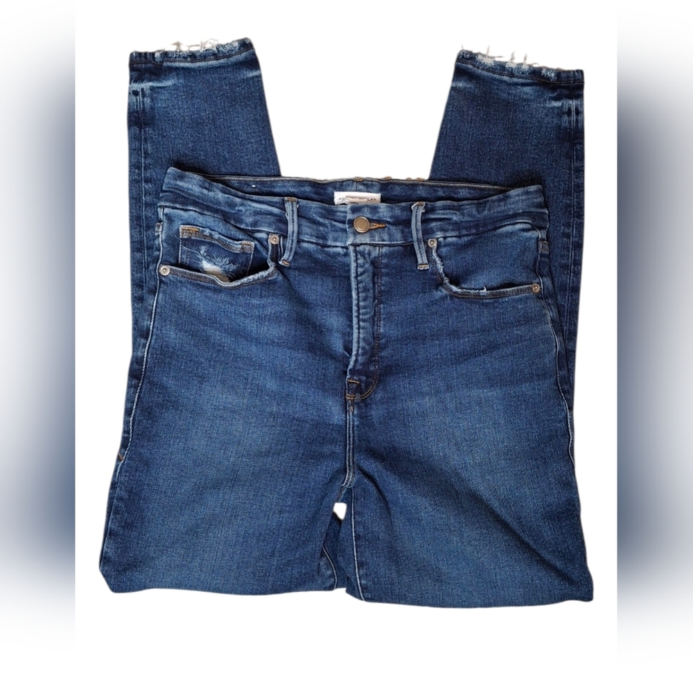Good American Dark Blue Distressed Ankle Jeans